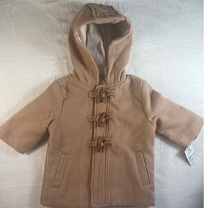 Baby Gosh Duffle Coat Tan Fleece Hooded Togggle Closure Baby Size 3 Months
